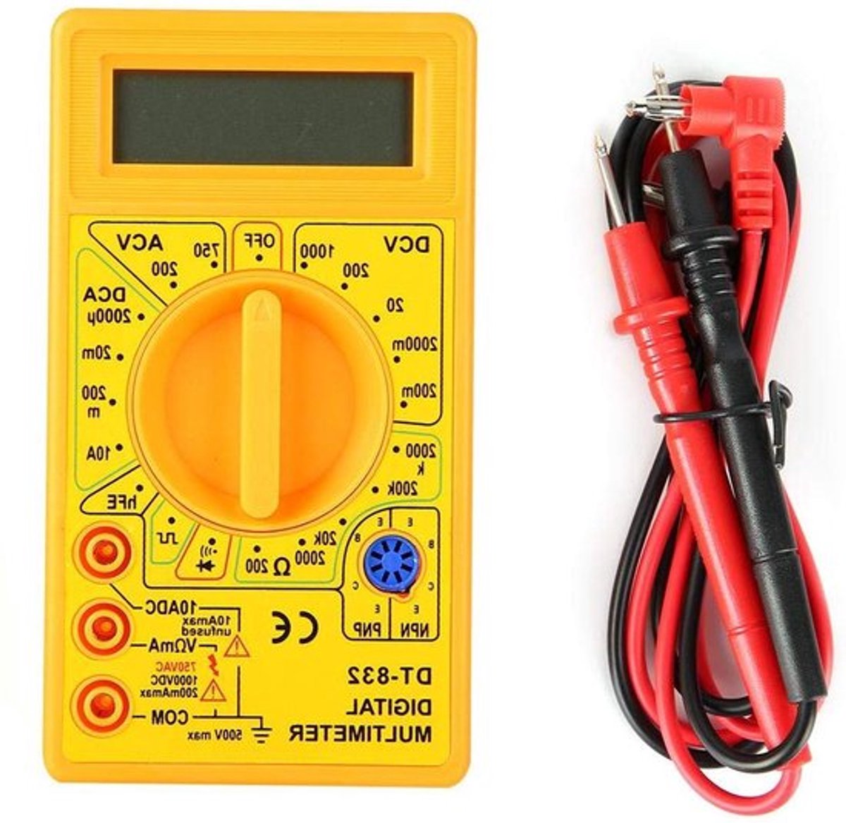 Digitale displayultimeter DT-832 - Multimeter voor wissel-/gelijkspanningsstroommeter - Geel .