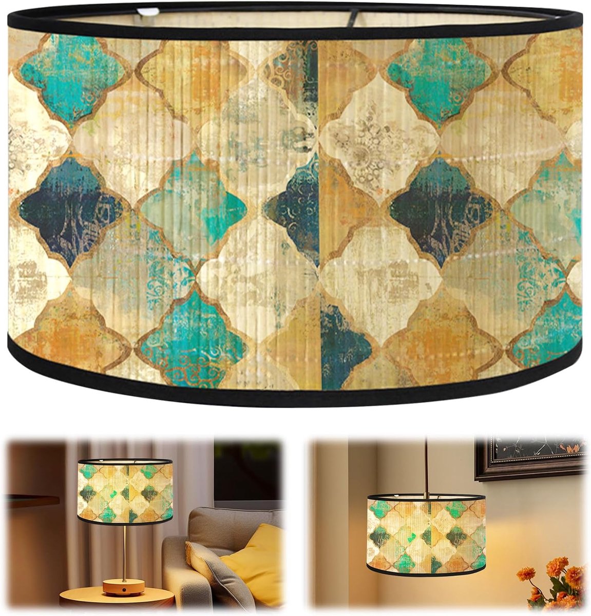 SnelShoppen - Stoffen Lampenkap Trommelvorm 30x30x20 cm - Handgemaakte Retro Lampenkap voor E27 Houder - Ideaal voor Tafellampen, Staande Lampen, Nach