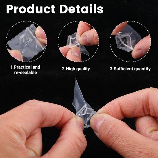 Thijox - 200 Mini Zip Lock Tasjes 3x2,5cm - Herbruikbare Transparante Polyzakken voor Sieraden, Ringen, Oorbellen, Charms - Kleine Plastic Zakjes met van Thijox — afbeelding 4