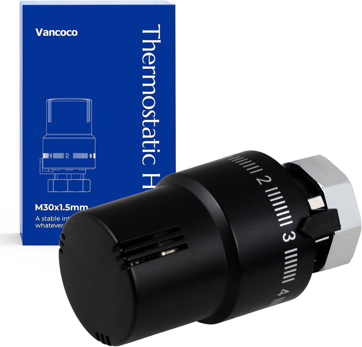 Thijox - Thermostaatkop Radiatorventiel M30 × 1,5 mm - Zwart - Vloeibare Sensor - Vorstbescherming - Efficiënt Verwarmen voor Thuis