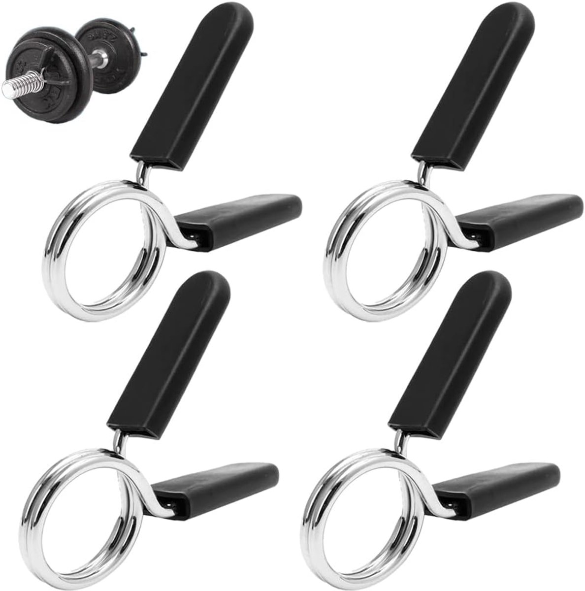 SnelShoppen - Halterstang veersluiting 4 stuks, 28 mm haltersluitingen, lange halterclips, halterklemmen voor veilig gewichtheffen, gewichttraining, s