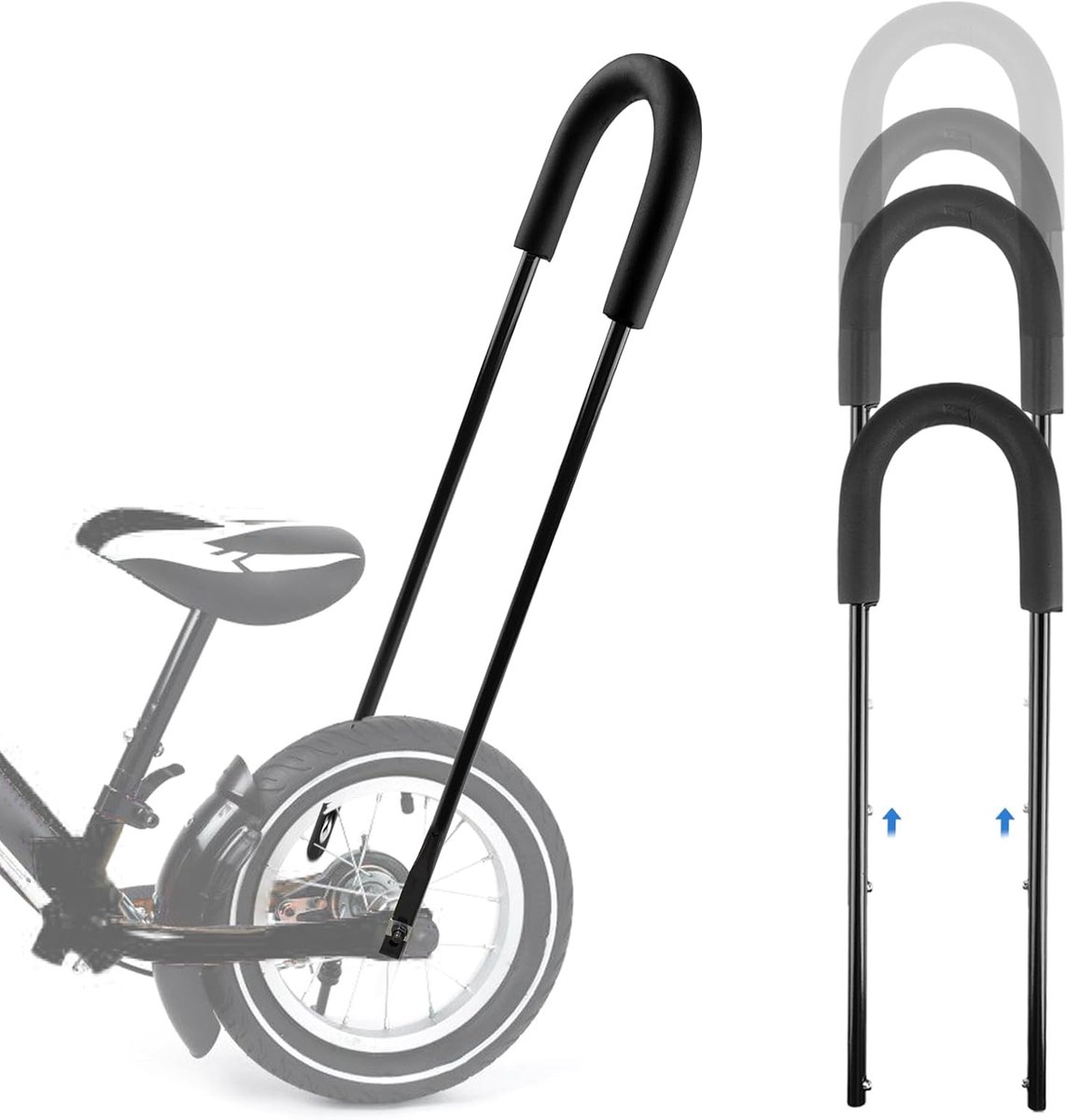 SnelShoppen - Kinderfiets Duwstang, Fiets Bar voor Kinderen, Leermiddel voor Fietsen, Balansfietsen & V-Brake Fietsen, Zwart, Middelmaat