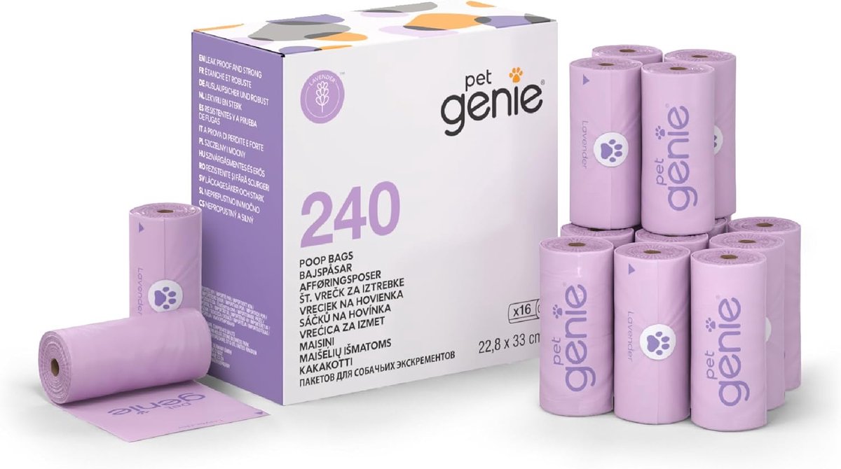 SnelShoppen - Dog Waste Bags - Lekvrije Poepzakken - Extra Dikke Hondenpoepzakken - Lavendel Geur - 240 Stuks - 16 Rollen - Voor Kleine en Grote Honde
