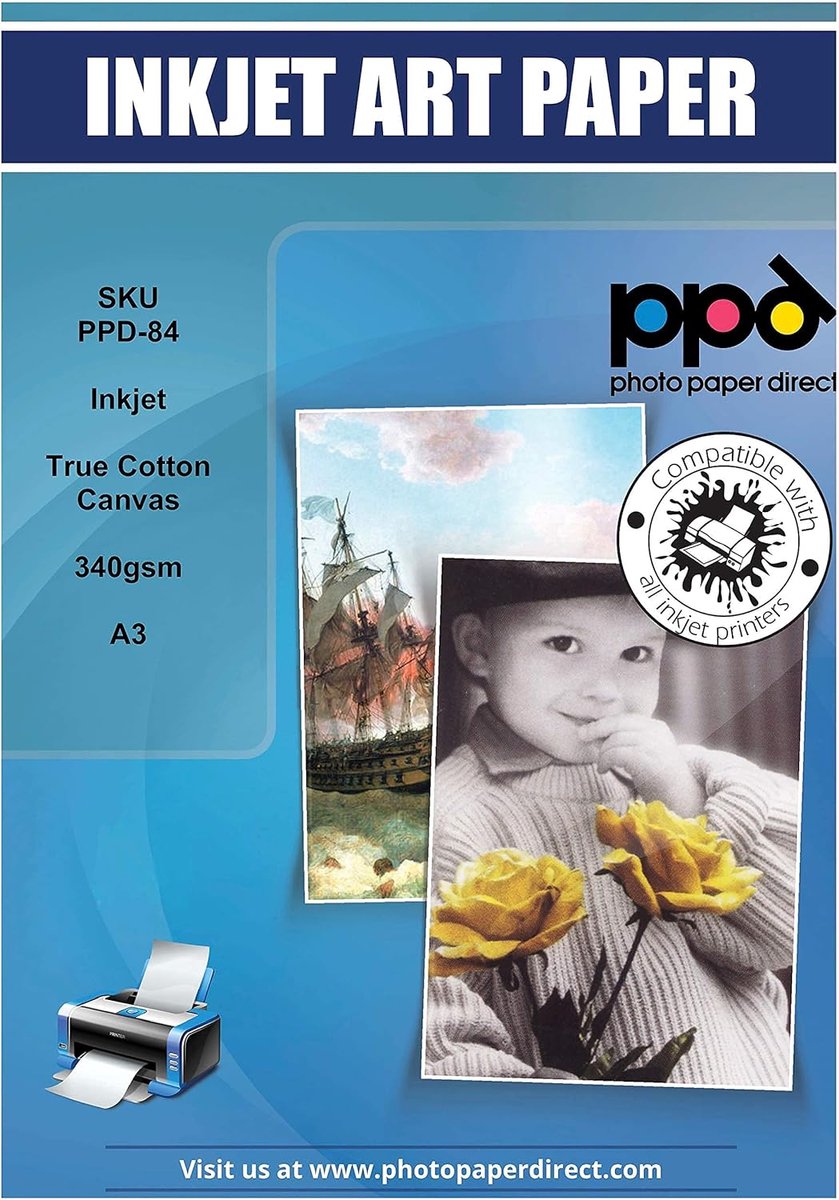 SnelShoppen - A3 Inkjet Canvas Foto Papier 340g, 10 Vellen Wit Matt, 100% Katoen, Geschikt voor Alle Inkjet Printers - Ideaal voor Foto's en Kunstprin