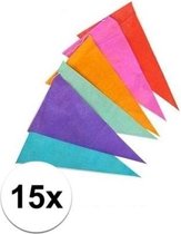 15x Papieren vlaggenlijn veelkleurig 10 meter - Feestversiering - Slingers