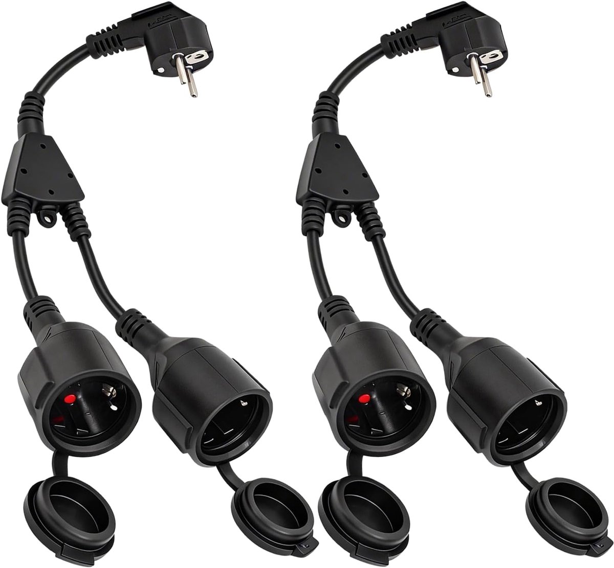 Dubbele stekker - Stopcontact adapter - Meer apparaten - IP44 spatwaterdicht - 2-voudig - Zwart