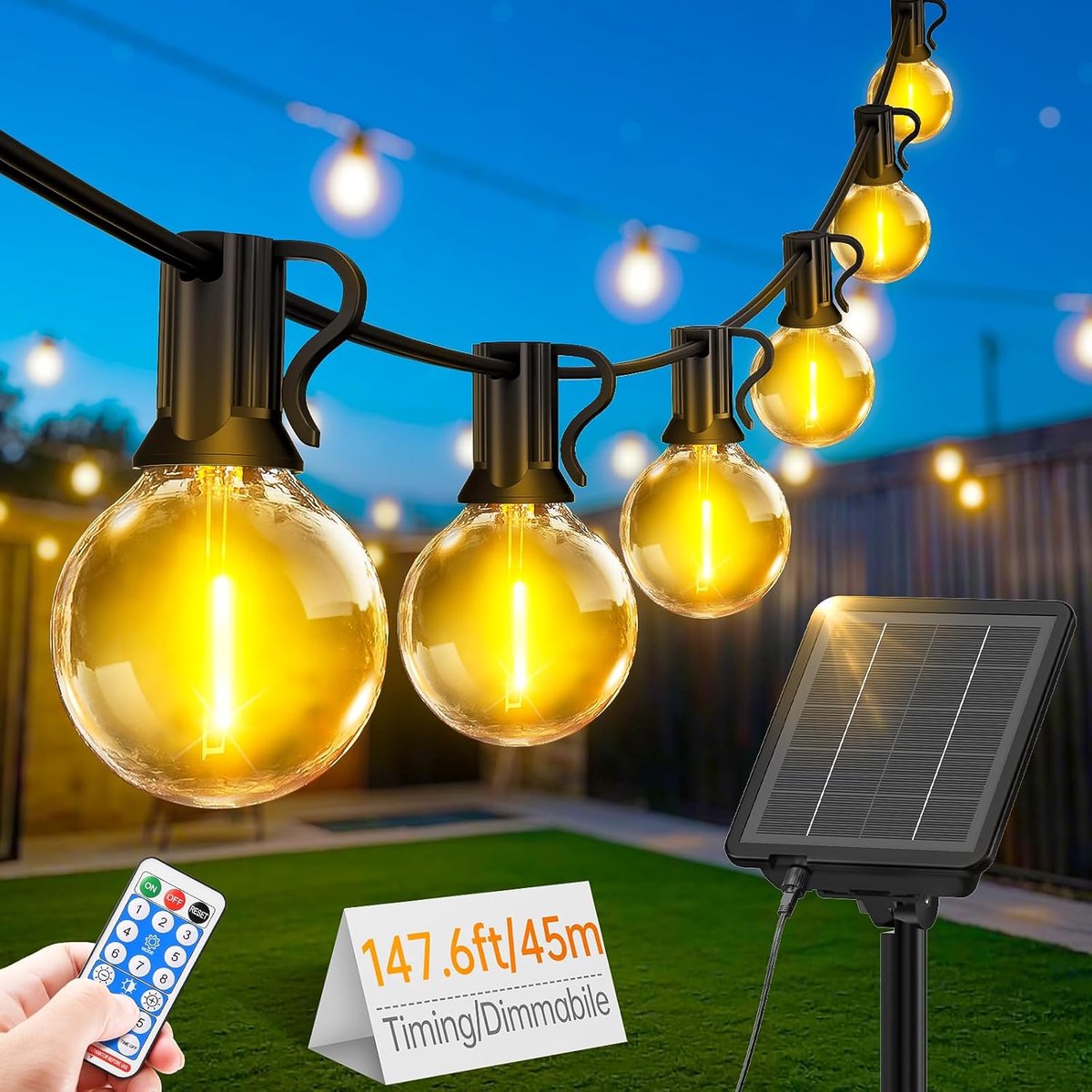 SnelShoppen - 45m Solar Fairy Lights Buiten - 55 + 2 LED Lampen - Waterdicht Dimbaar Warm Wit Retro Tuinverlichting voor Feest, Camping, Halloween Dec