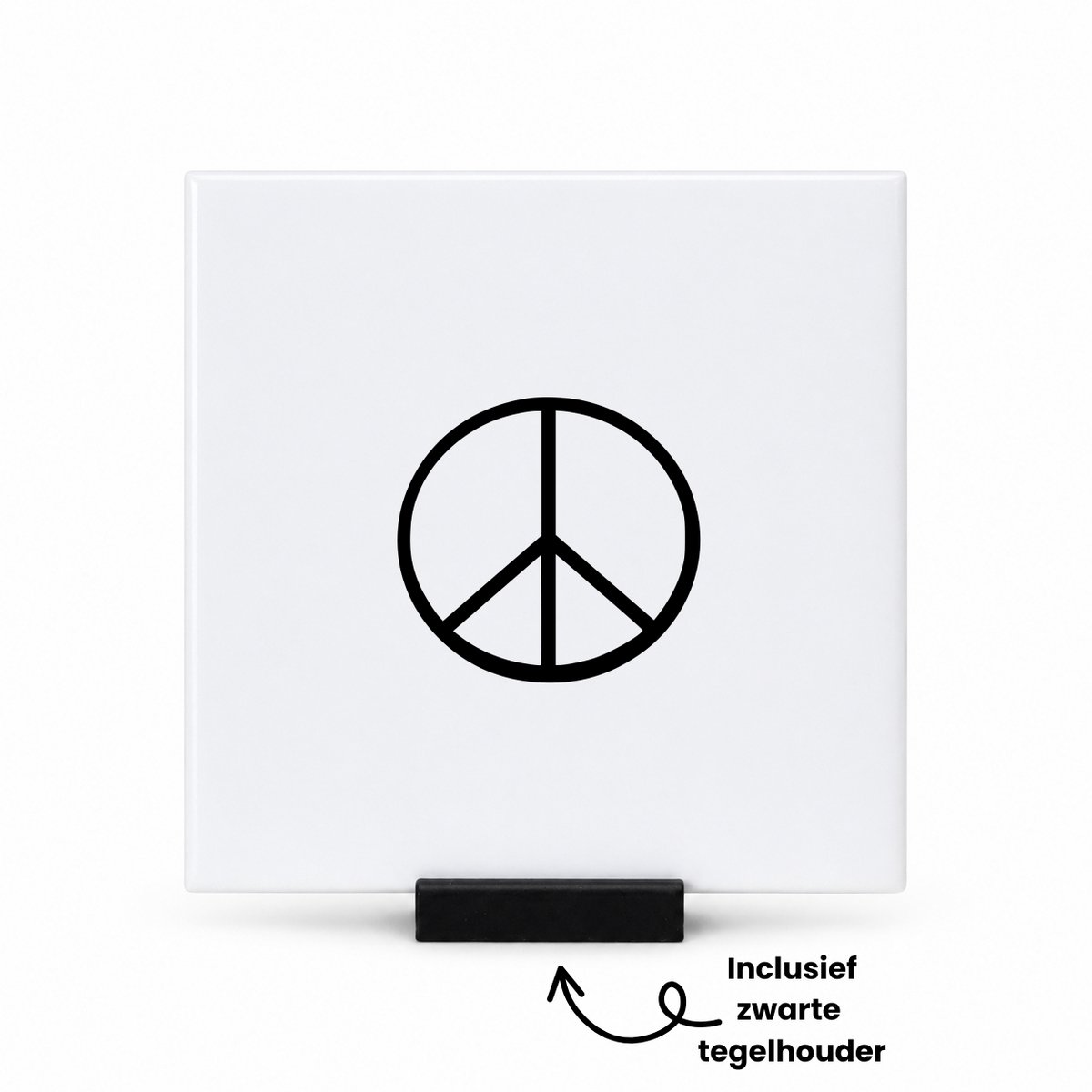 Hacebo Peace tegeltje met tegelhouder - Peace - Peace teken - tegeltjes met tekst - Cadeau - Vrede - spreuktegels - 10.8x10.8 CM Wit