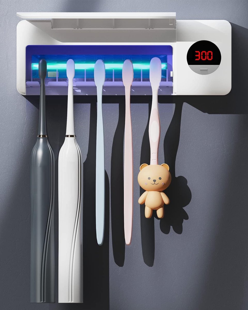 SnelShoppen - DSHOW UV Tandenborstel Sanitizer met Wandhouder, Sterilisatiefunctie, 2000mAh Oplaadbaar, Tandenborstel Organizer voor Gezinnen, Baby’s