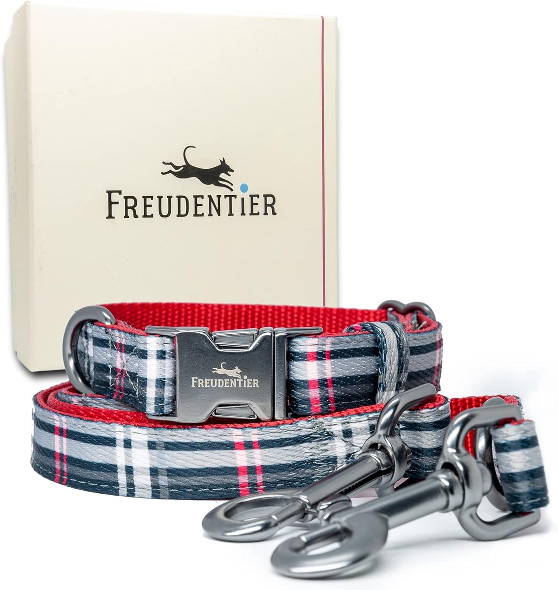 SnelShoppen - Hondenhalsband & Hondenriem Set | Edinburgh Collectie | Winterbestendig & Onderhoudsvriendelijk | 30-42 cm | Zwart/Rood | Inclusief Cade