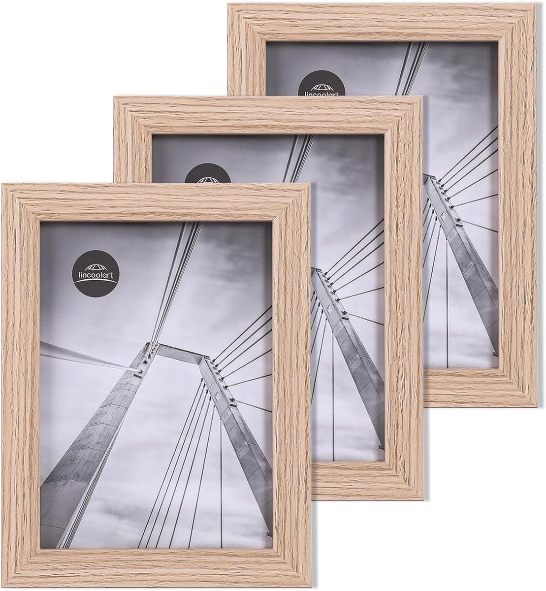 SnelShoppen - Set van 3 Houten Fotolijsten 13x18 cm - Natuurlijke MDF Lijsten met Schokbestendig Acrylglas voor Wand en Tafel - Perfect voor Documente