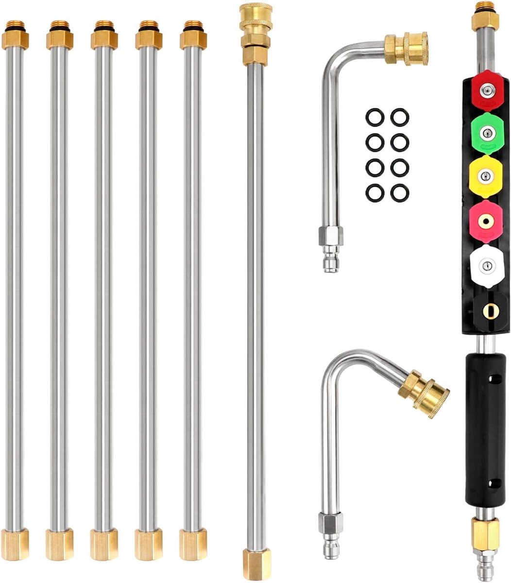 Thijox - Verlengstang voor hogedrukreiniger 4000PSI met 6 mondstukken, 10 rubberen ringen, 1/4" snelkoppeling, ideaal voor tuin, auto en schoonmaak