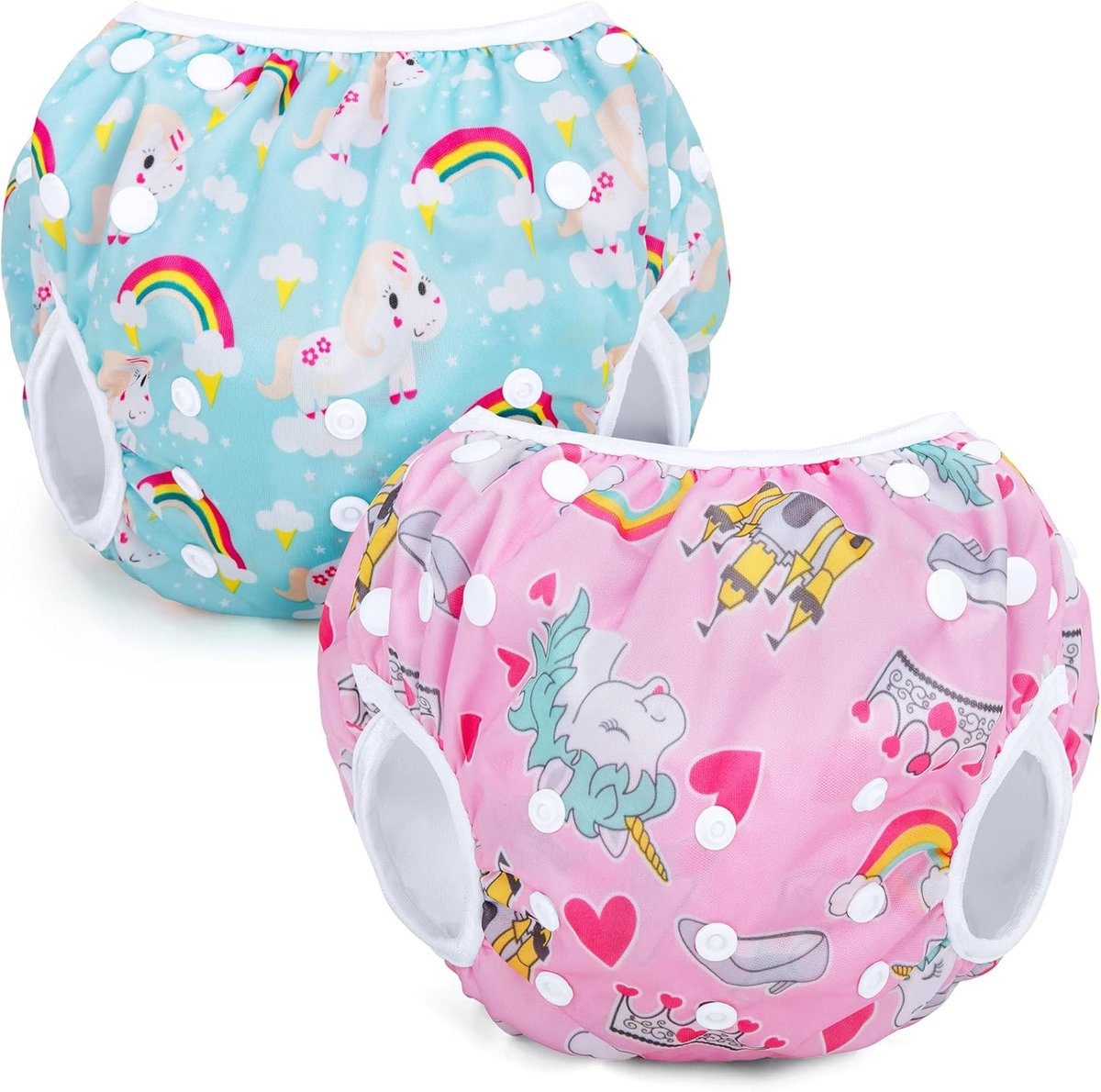 SnelShoppen - Wasbare Zwemluiers voor Baby's (Set van 2), Verstelbare Badkleding voor Jongens en Meisjes, Roze Eenhoorn + Blauwe Eenhoorn, Ideaal voor