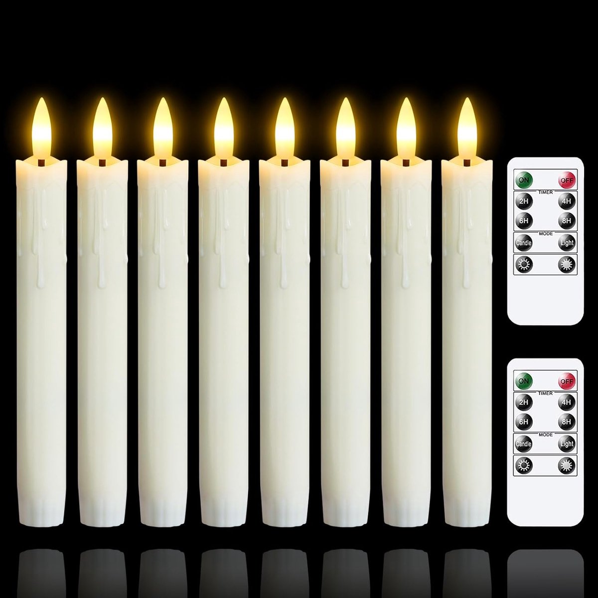 SnelShoppen - Flameless Flickering LED Kaarsen met 2 Afstandsbedieningen, Ivoor, 19cm, Pack van 8, Plastic, Timer en Effect van Lopend Was voor Feeste