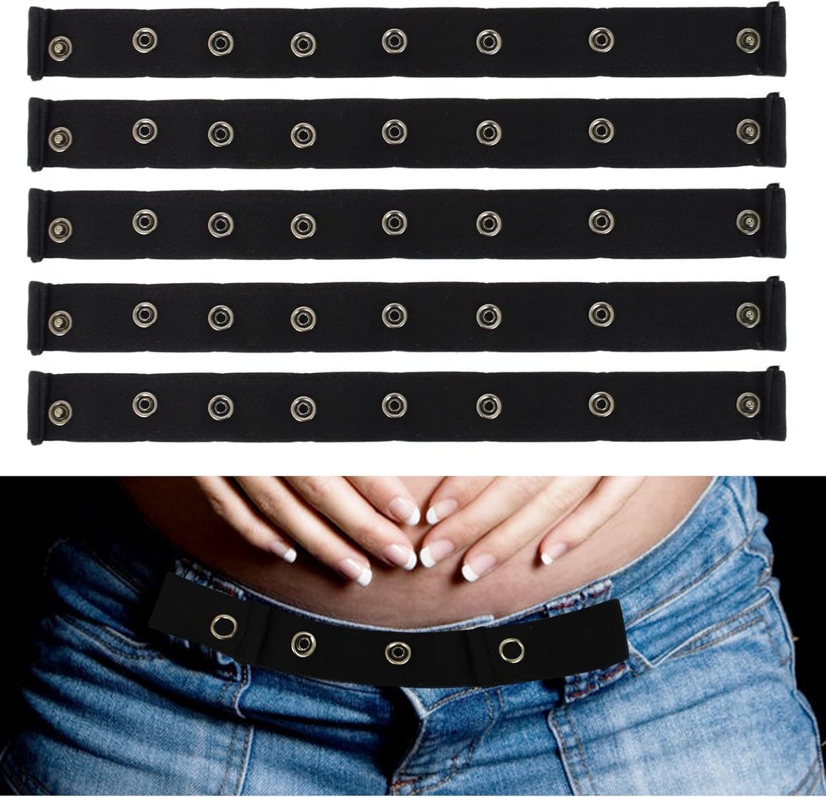 SnelShoppen - Pack van 5 Trousers Extension - Maternity Jeans Waist Extension - Verstelbare Elastische Riem voor Broeken, Rok, Jurk - Multifunctionele