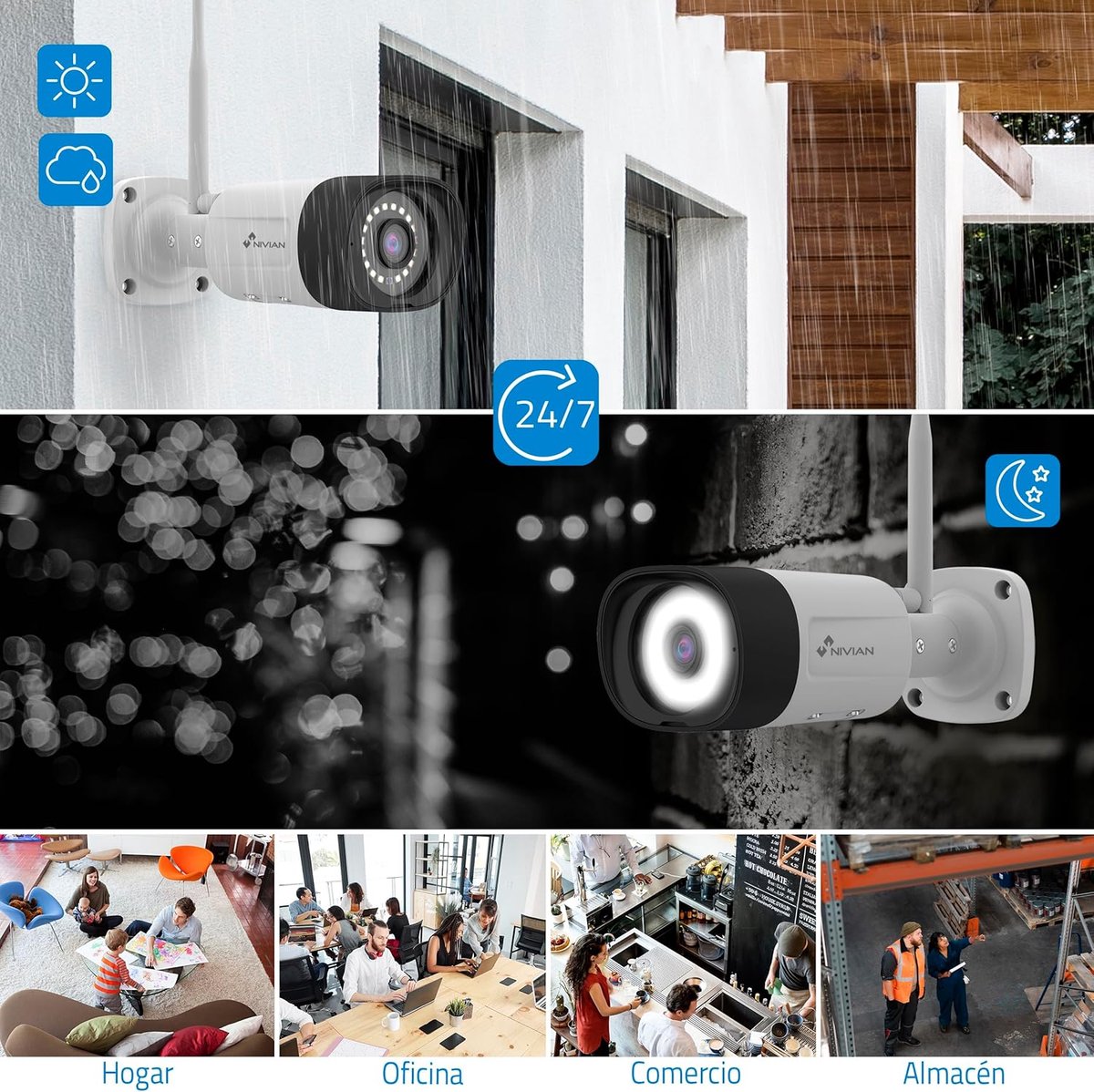 SnelShoppen - Professioneel WLAN Bewakingscamera Set met 4 IP Camera's en 10 Kanaal Recorder, Super HD 2K, Nachtzicht, Mensdetectie IA, Tweerichtingsa
