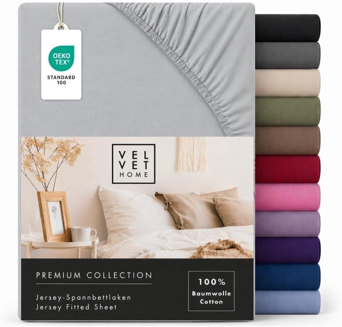 SnelShoppen - Jersey Fitted Sheet 160x200cm, 100% Katoen, Elastisch, Ademend, Lichtgrijs, Geschikt voor Matras tot 25cm Hoog, OEKO-TEX, Eenvoudig Onde
