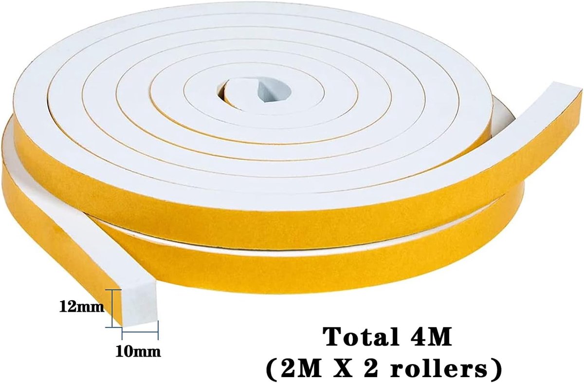 SnelShoppen - Sealing Tape Zelfklevend voor Deuren en Ramen, 12mm x 10mm/4m Foam Tape, Rubber Seal tegen Koude Trek, Geluiddempend, Waterdicht, Stofdi