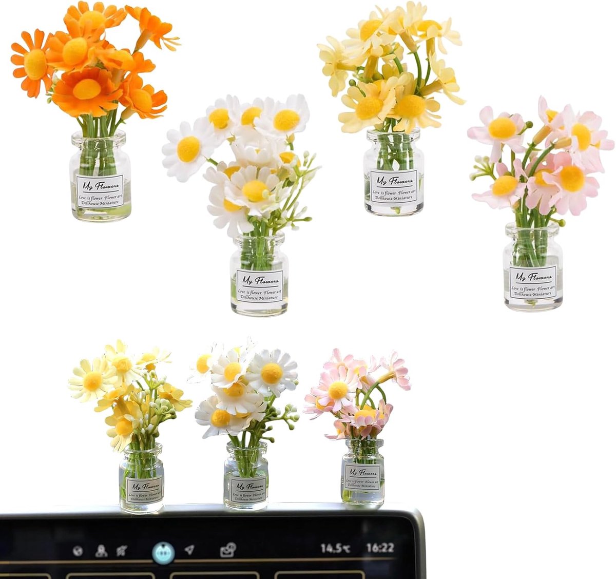 SnelShoppen - 4 Stuks Daisies Bloemen Auto Accessoires voor Vrouwen, Interieur Decoratie, Dashboard Versiering, Charmante Bloemen Set, Eenvoudige Inst