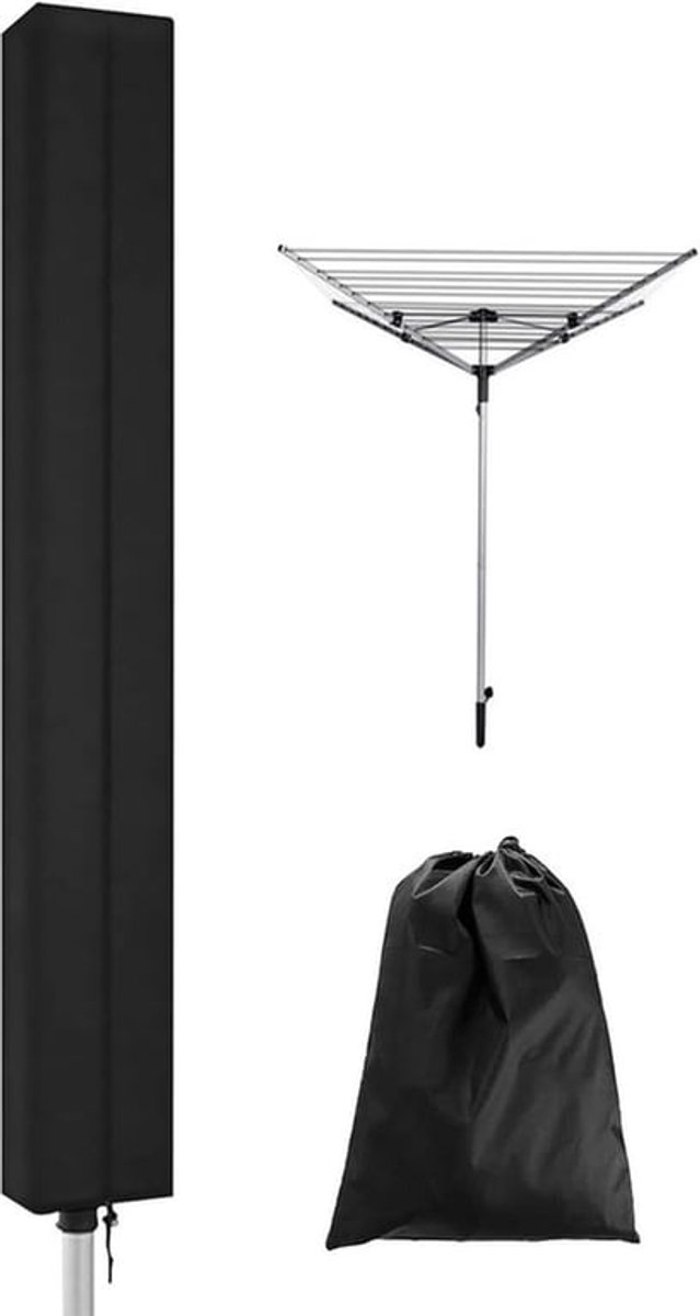 Droogmolenhoes - Beschermhoes - Droogmolen Hoes Universeel - Roterende Waslijn Afdekking Waterdichte Stof - 165x16x16 cm - Heavy Duty Roterende Waslijn Afdekking met Rits - Beschermende Weerbestendige Beschermhoes voor Tuindroger en Droogrek - Zwart