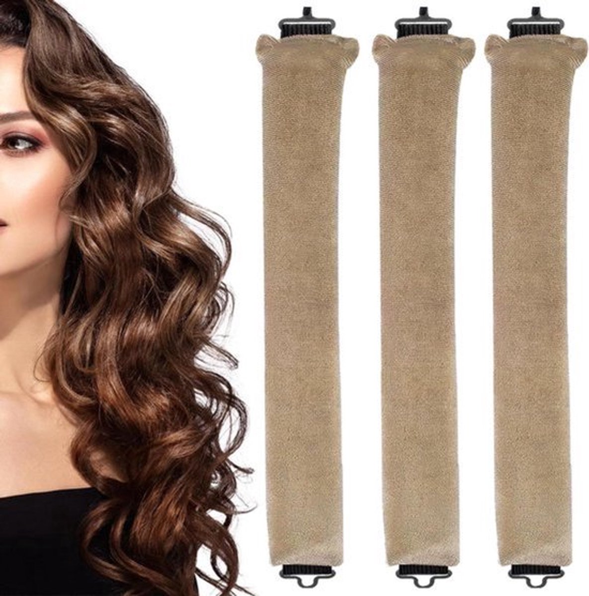 3PCS Heatless Curlers - Hoofdband Haarkrullers voor Lang Haar (Khaki) zonder warmte overnacht