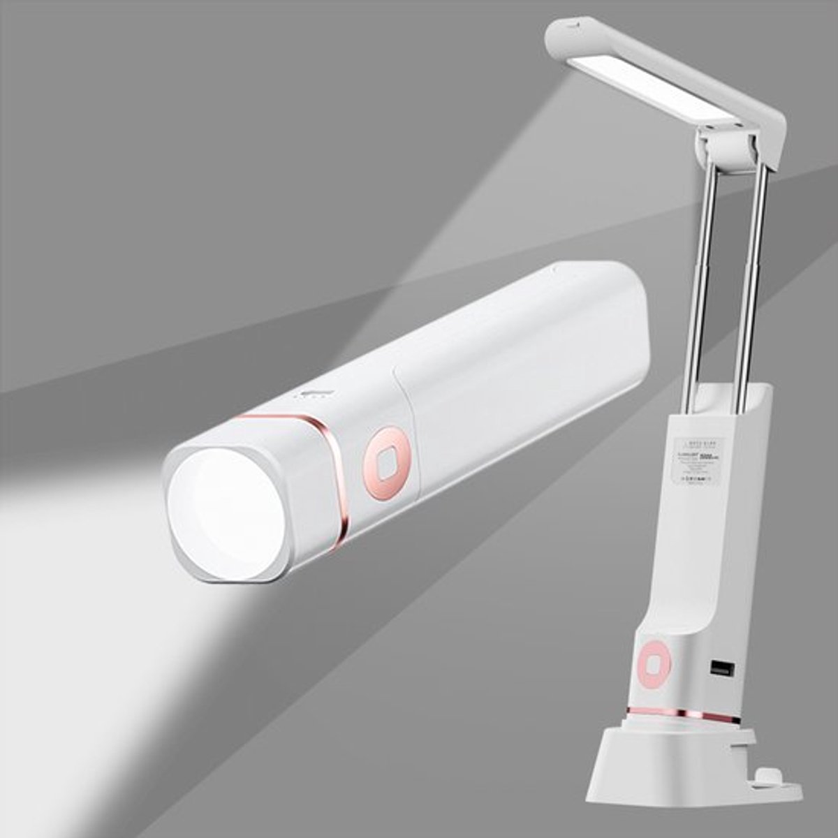Bureaulamp - Leeslamp - USB - nachtlampje - oogvriendelijke lamp - telefoonhouder - verstelbare hoogte - 3 lichtstanden - hoge kleurweergave Ra ≥95 - 2000 mAh - wit