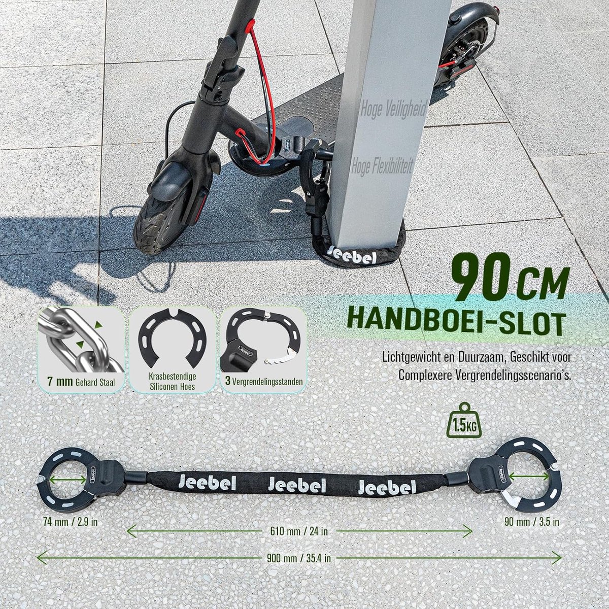 SnelShoppen - E Scooter Stuurtas 3/4/5L met Snelsluiting + Handboeislot met Sleutel, 90cm Ketting Ø7mm, Grote Capaciteit Opbergtas voor Elektrische Sc