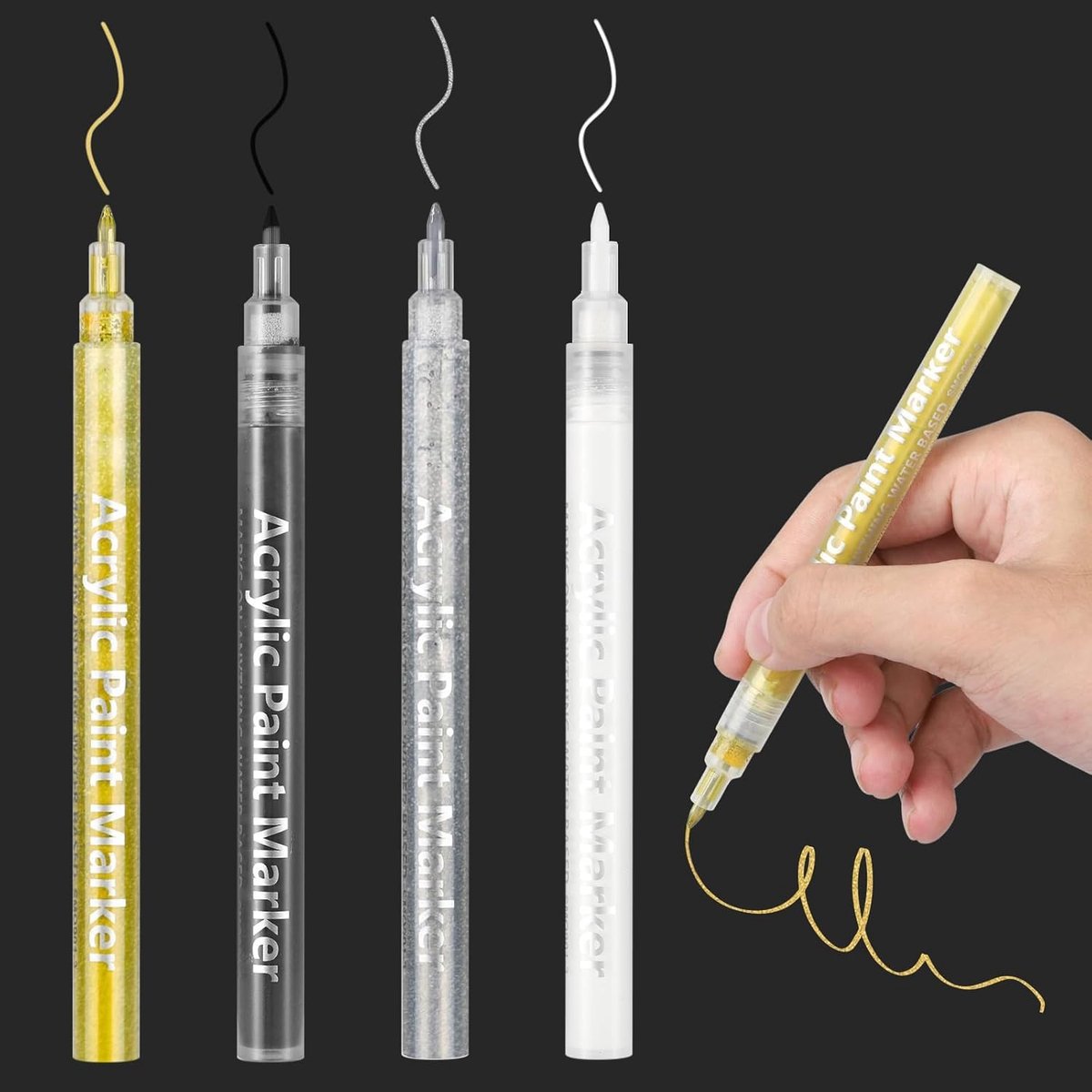 Thijox - 4 Stuks Acrylstiften Glitterstiften 0,7 mm, Waterbestendig, Permanente Marker, Voor Hout, Glas, Papier, Canvas, Decoratief, Cadeaukaart - Wit