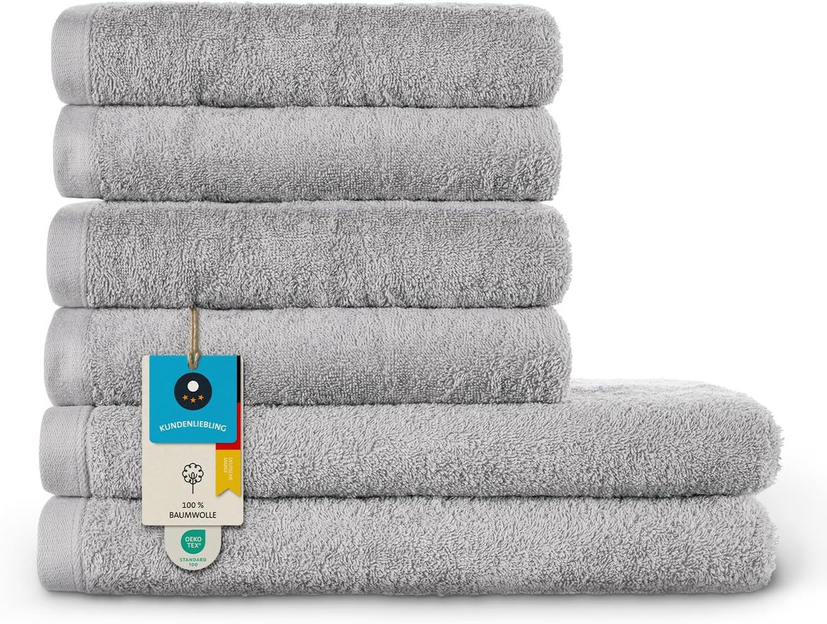 SnelShoppen - Handdoeken Set - Zacht en Absorberend - 100% Katoen - Oeko-Tex 100 Gecertificeerd - 2 Badhanddoeken + 4 Handdoeken - Grijs - Perfect voo