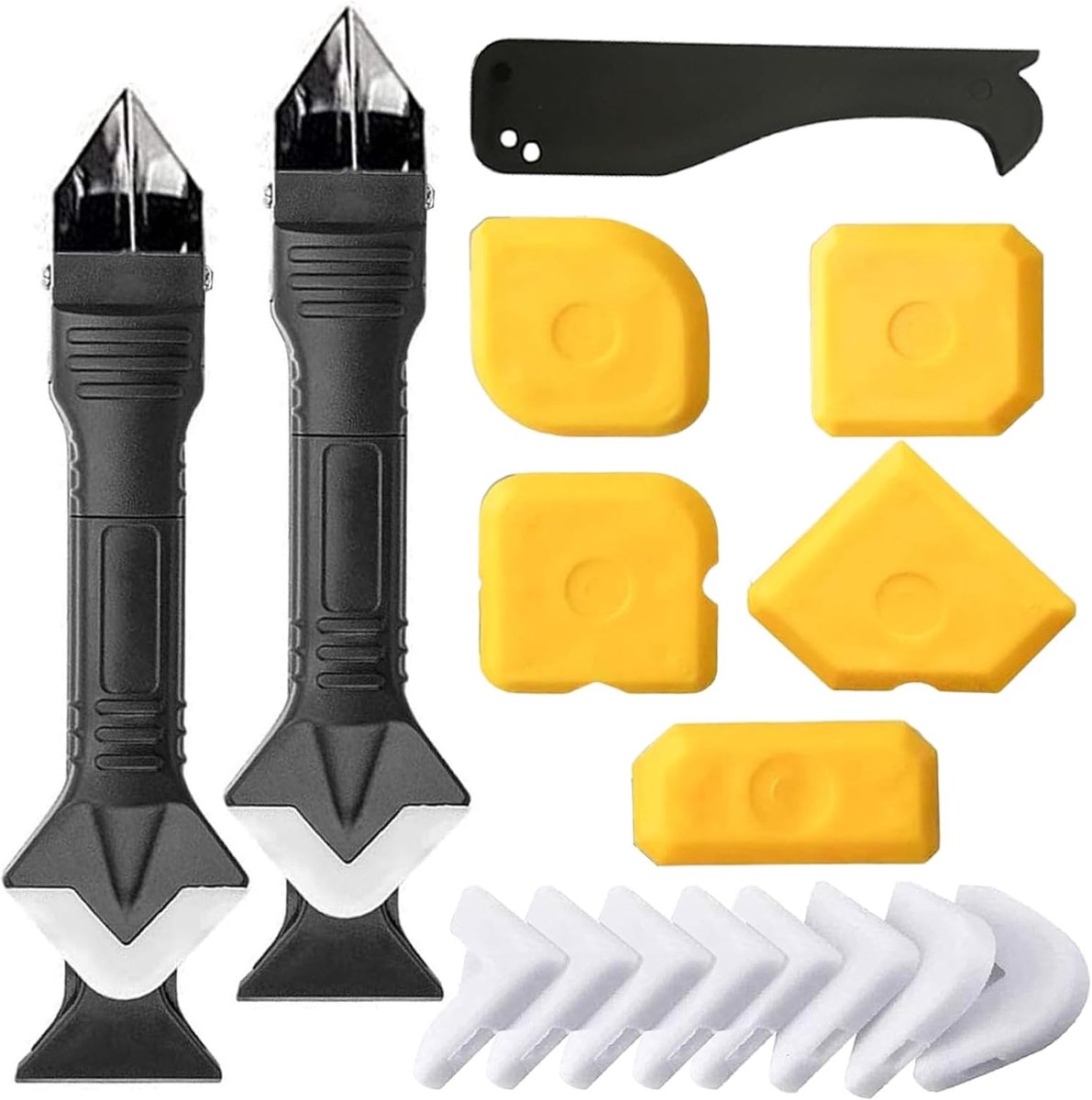 SnelShoppen - 18-delige Silicone Sealing Tool Set - 3-in-1 Kit met 10 Vervangpads en 5 Schrapers voor Keuken, Badkamer, Vloer, Gootsteen, Raam
