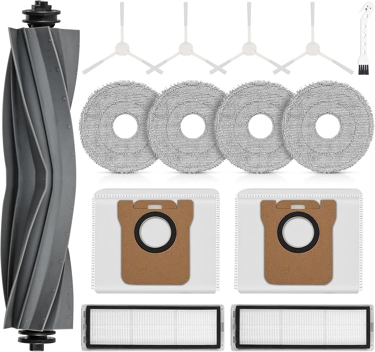 SnelShoppen - 14-delige Accessoires voor Robotstofzuiger - Vervangingsonderdelen met 4 Microvezeldoeken, 4 Zijborstels, 2 Stofzakken, 2 HEPA-filters,