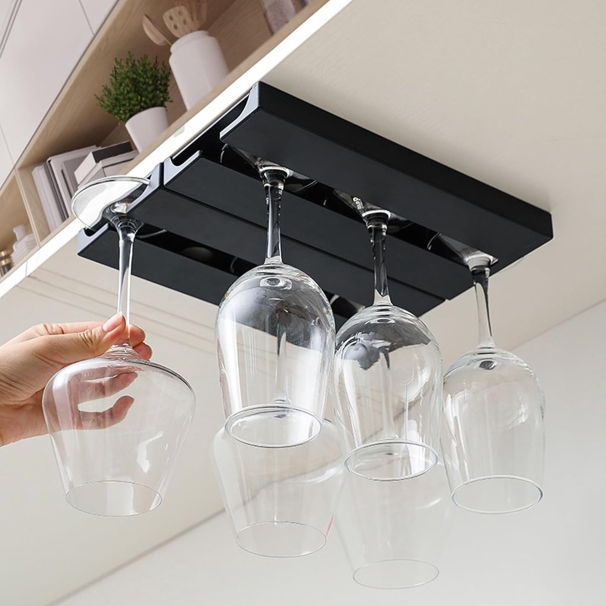 SnelShoppen - 2 Stuks Hangende Wijn Glas Houder - Reverse Wijn Glazen Houder - Duurzaam Plastic - Geen Boren Nodig - Voor Thuis, Restaurant, Hotel, Ba
