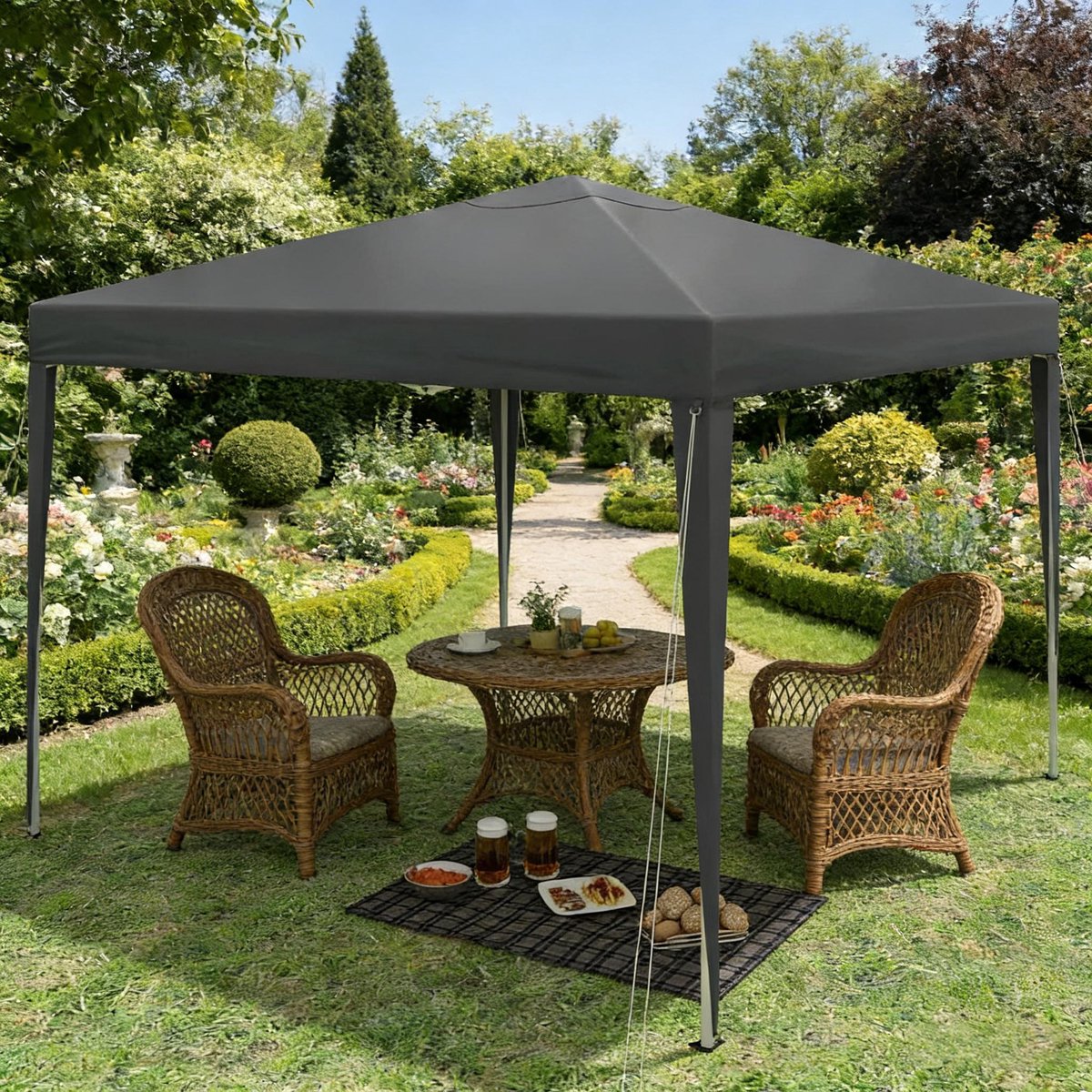 MIVRAY Partytent – 3 x 3 m – Opvouwbaar en Hoogteverstelbaar – Oxford Stof en Metaal – Antraciet – Voor Tuin en Buitengebruik