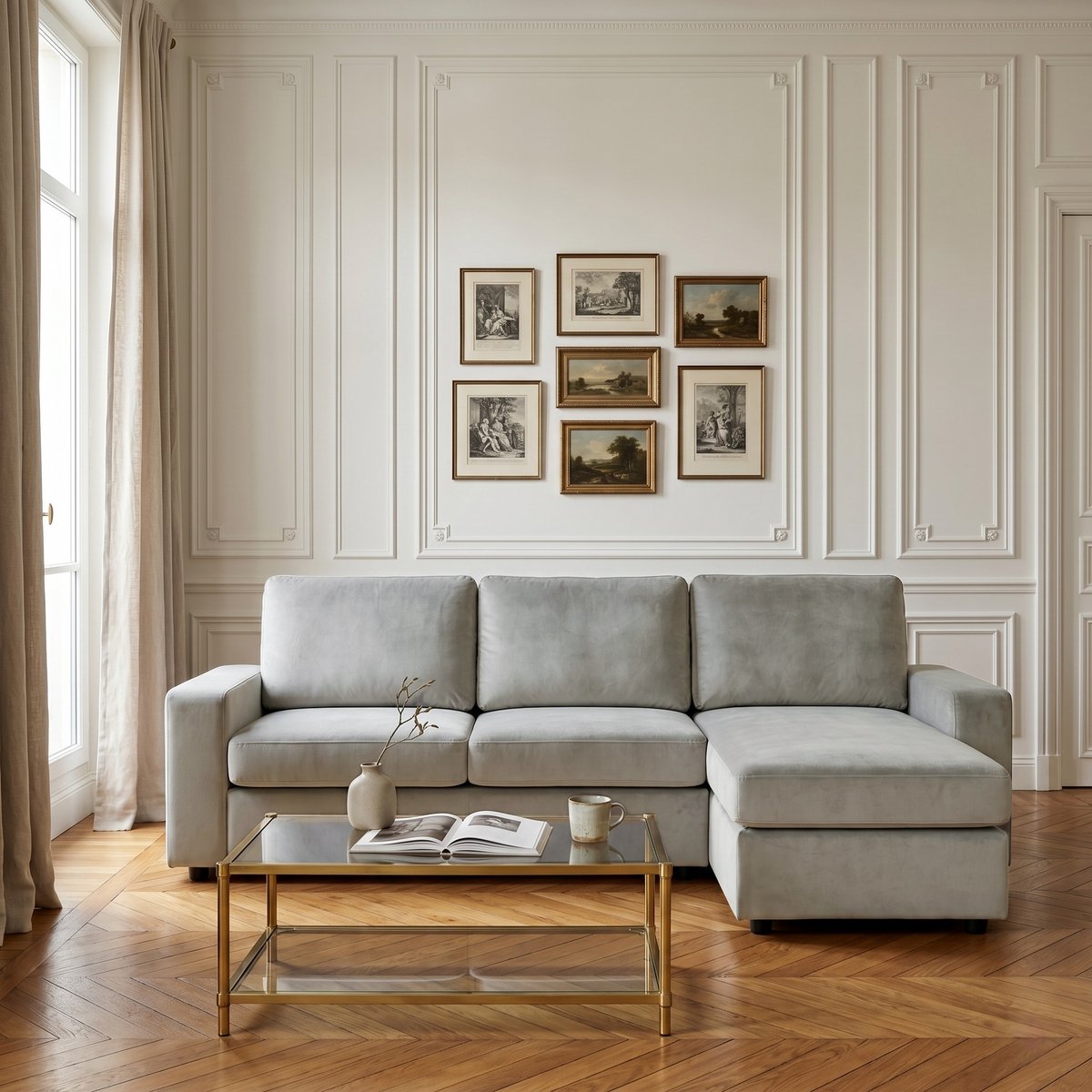 STILVORA Hoekbank 245,5 cm - Met Stauraum En Ottomane - 3 Zits Voor Woonkamer En Lounge - Polyester - Licht Grijs