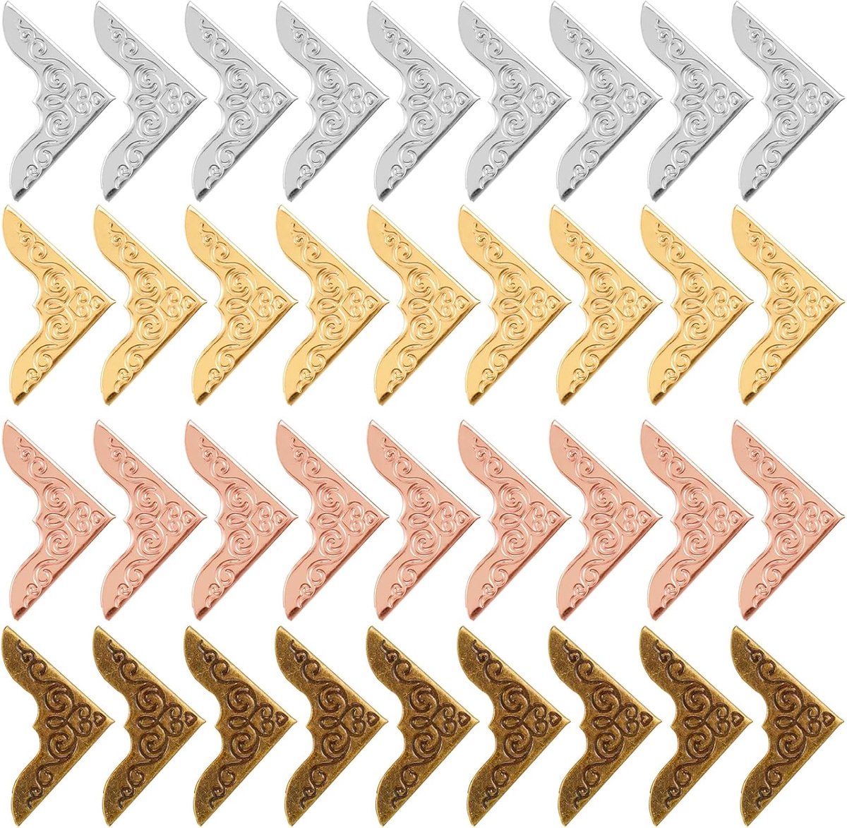 SnelShoppen - 80 Stuks Vintage Metalen Boek Hoekbeschermers - 4 Kleuren Geel, Zilver, Brons, Roze Goud - Perfect voor Scrapbooking, Fotoalbums, Notiti