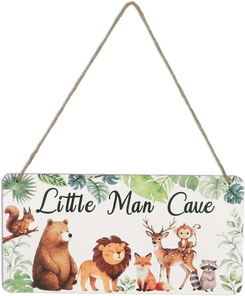 SnelShoppen - Houten Wanddecoratie Little Man Cave 30x15cm Jungle Safari Dieren Thema voor Peuters Jongens Kinderkamer en Speelkamer