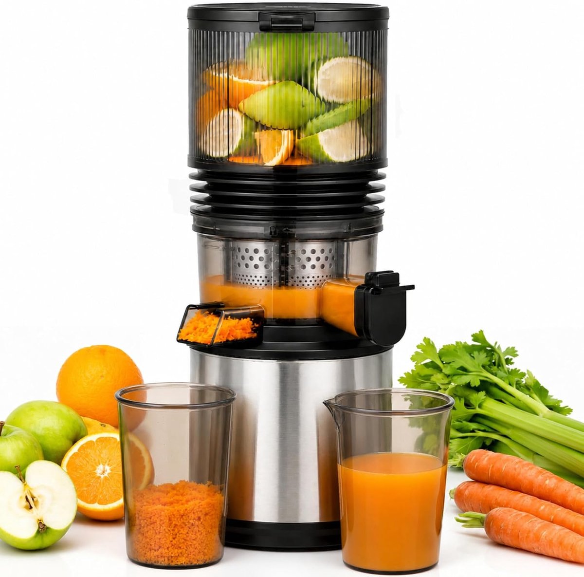 SnelShoppen Slowjuicer Koudpers 158 mm Brede Vulopening 2 L Vulkamer 55 rpm 250 W DC-motor 45 dB Geluid 3-traps Roestvrijstalen Filtersysteem v