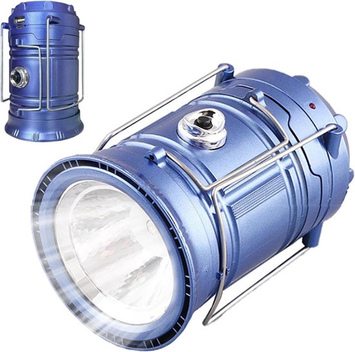 Blauwe kampeerzaklamp, wandellamp, zaklamp op zonne-energie, draagbare en intrekbare kampeerzaklamp, meerdere verlichtingsstanden, multifunctionele buitenverlichting met handvat.