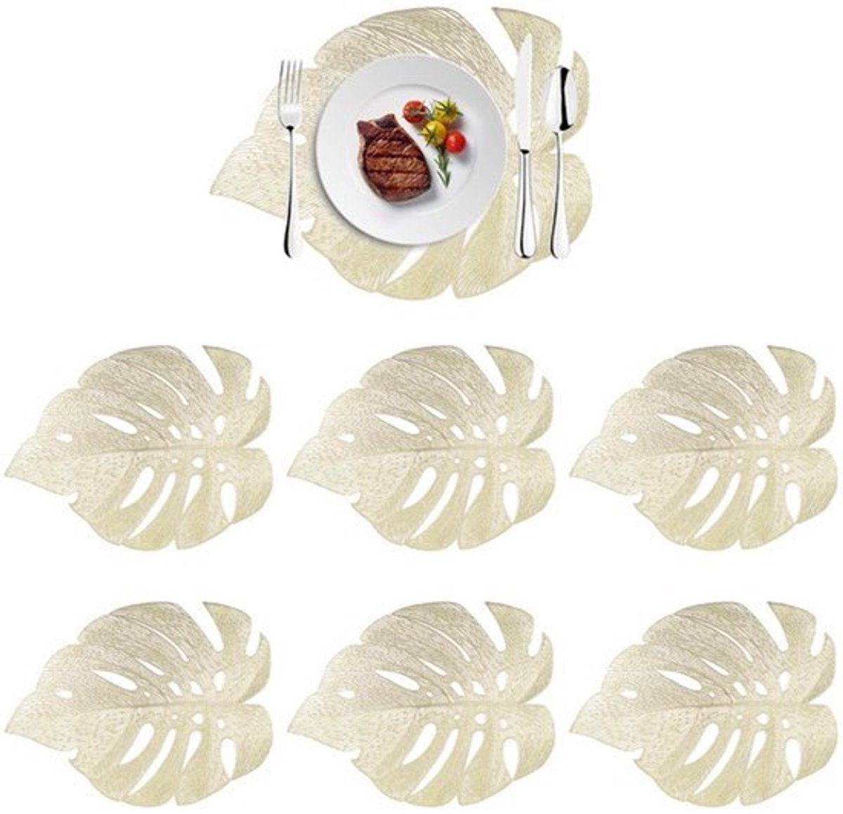 Gold Leaf Placemats - 6 Stuks - Hittebestendig & Wrijfbaar PVC - Bladvormige Tafelbescherming