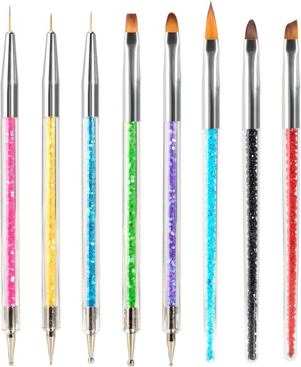 8-Delige Nagels Kunst Kwast Set - Dubbelzijdige Penselen en Dotting Tool voor Gel Design