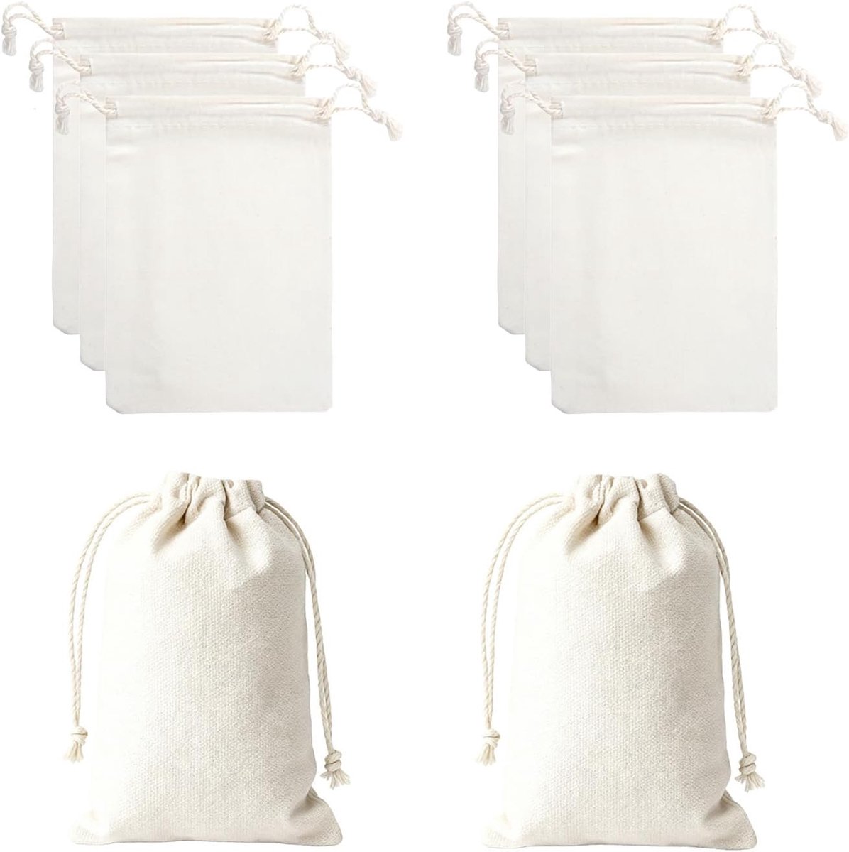 Thijox - Katoenen Zakjes om te Vullen, 8 Stuks, 10 x 15 cm met Trekkoord, Herbruikbare Stoffen Cadeauzakjes voor Bruiloft, Kinderverjaardag, Adventska