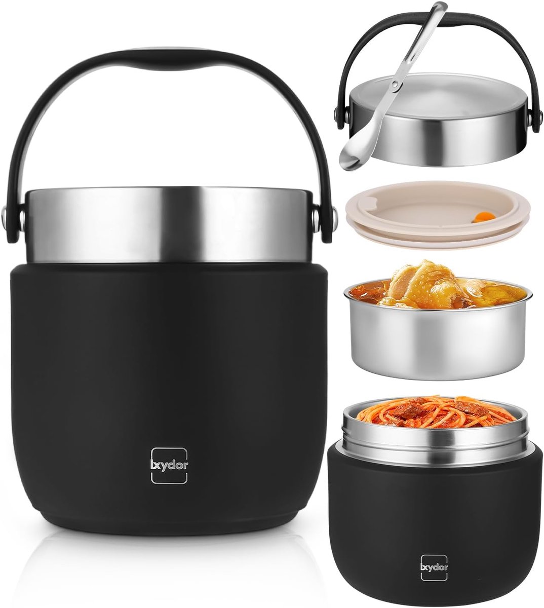Thijox - Thermocontainer voor Eten 1200 ml - Roestvrij Staal Warmhoudcontainer met Deksel en Opvouwbare Lepel - Ideale Lunchbox voor Kinderen en Volwa