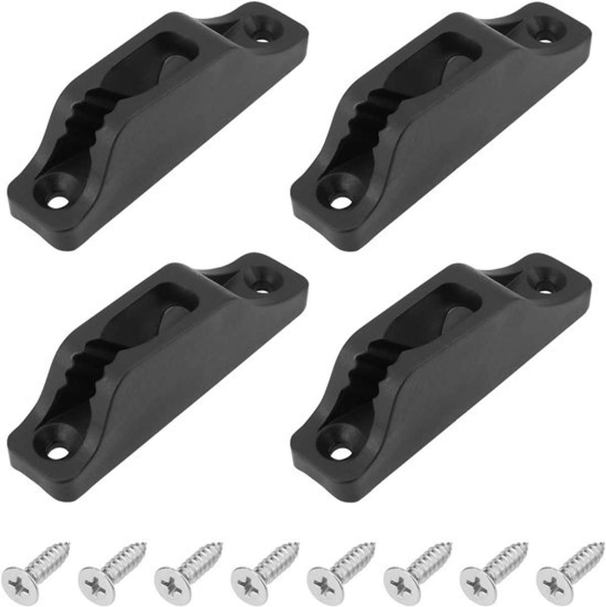 4 stuks nylon kajak boot lijn klem touw accessoires 86 x 20 mm met schroeven geschikt voor jachtboten met 3-6 mm kabels, zwart