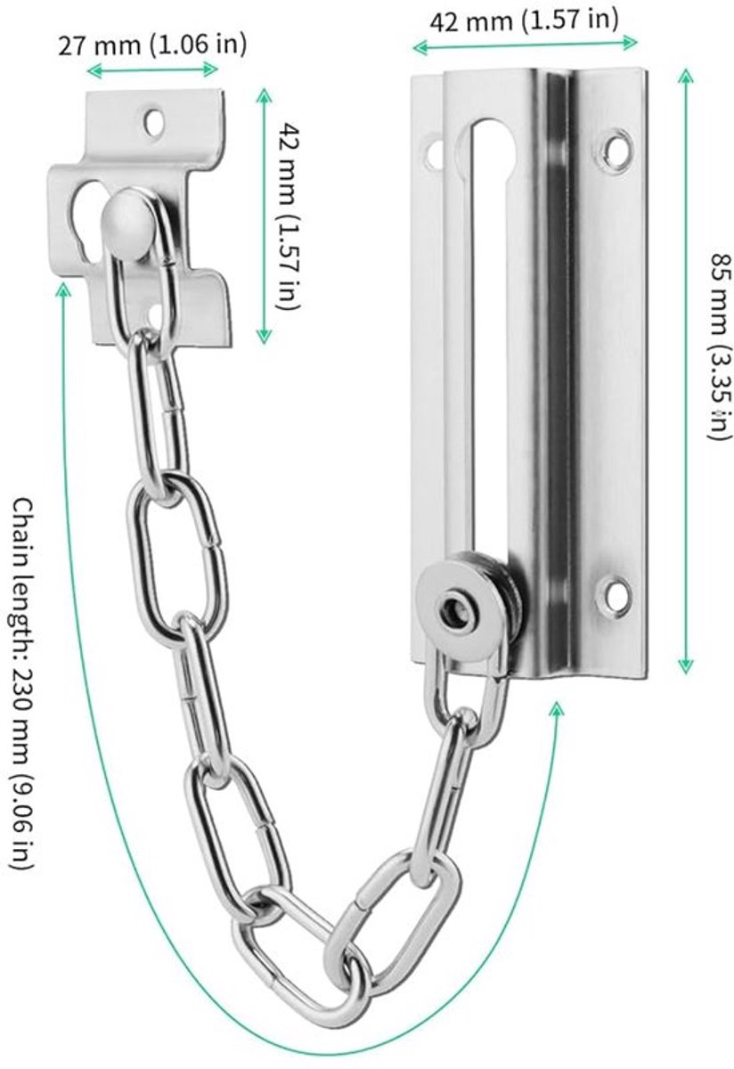 Roestvrijstalen voordeurslotketting - Deurbeveiliging - 5 stuks - Zilver
