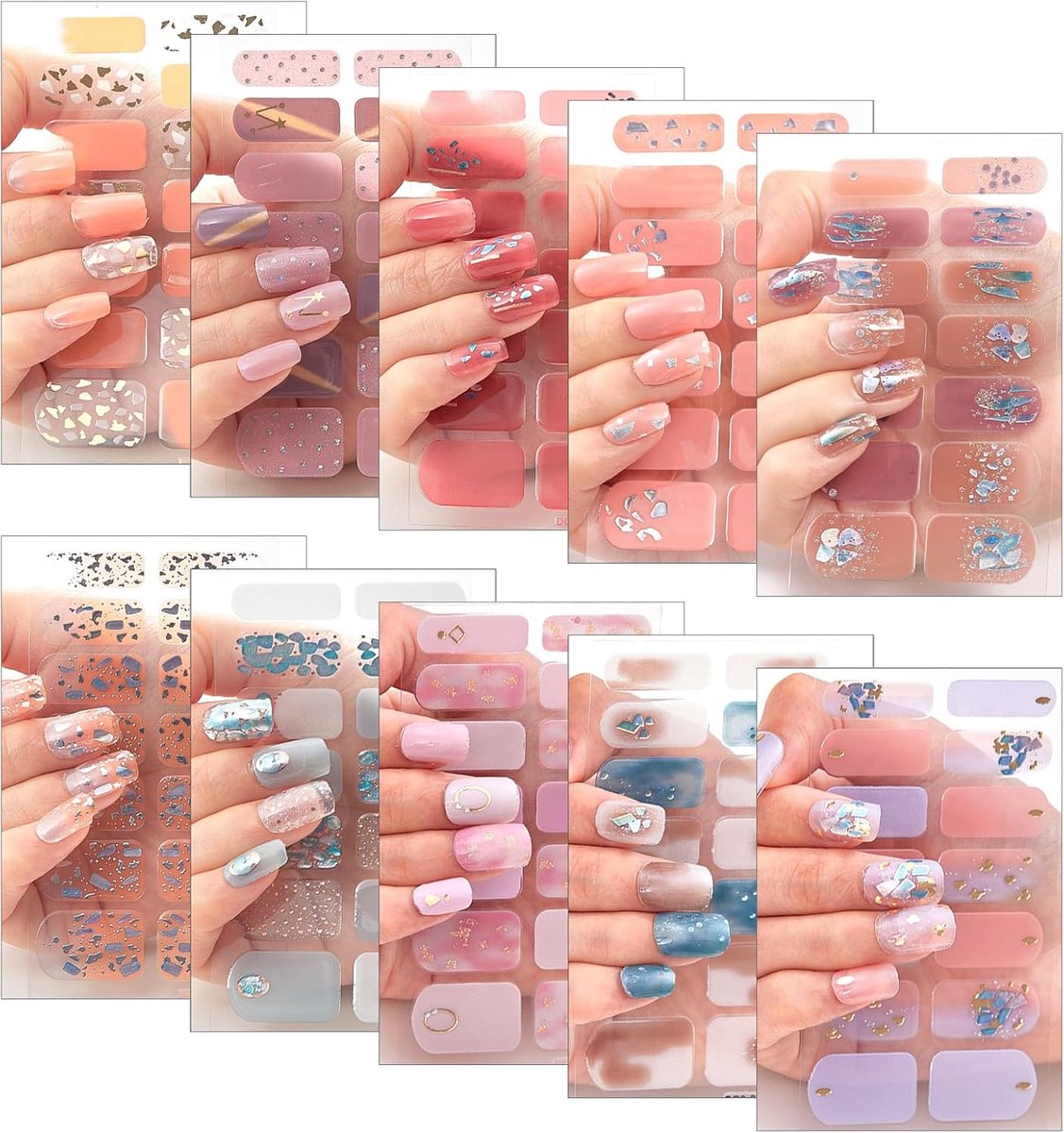 SnelShoppen - Zelfklevende Nagellak Set 140 Stuks, 10 Vellen Nagelfolie, Glitter Nagelkunst Stickers, Veelkleurig voor Vrouwen en Meisjes, DIY Nagelku
