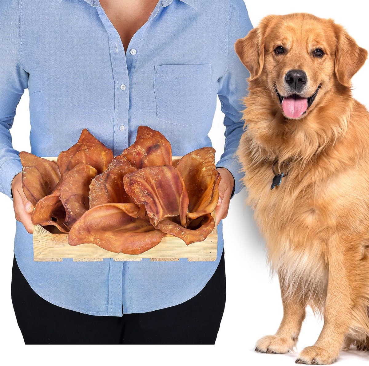 SnelShoppen - Varkensoren voor honden, 10 stuks (400 g), Hele Gedroogde Varkensoren, 100% Natuurlijk, Graanvrij Kauwartikelen voor Kleine en Grote Hon