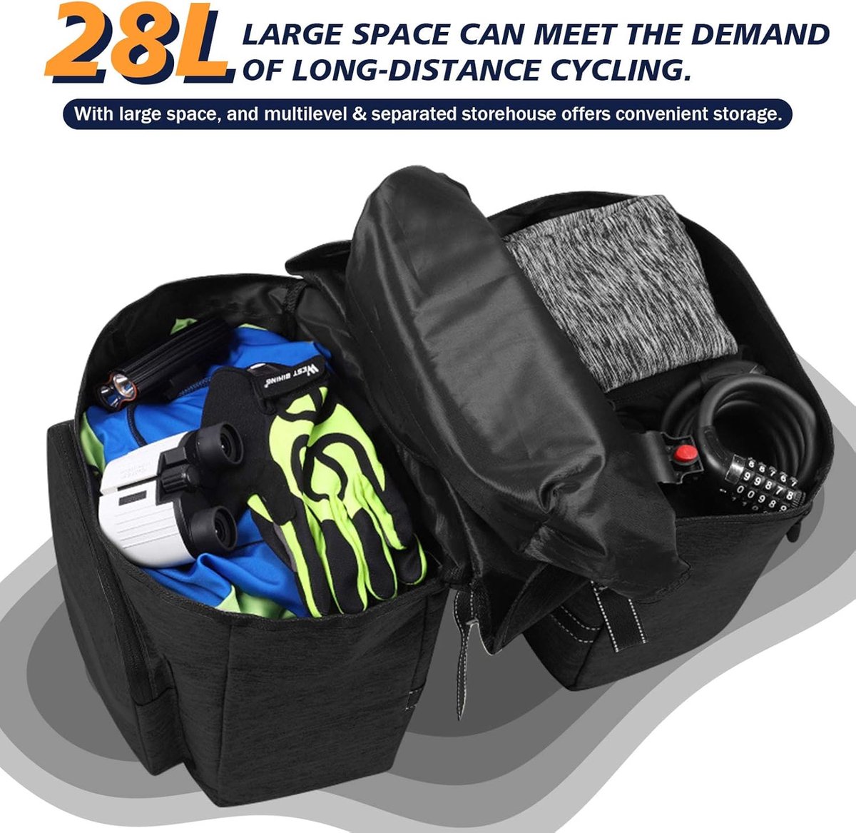 SnelShoppen - Dubbele Fietstas Waterdicht 25L - Tas voor Bagagedrager met Regenhoes - 300D Polyester & PU Nylon Mesh - Ideaal voor Fietsen, Camping, W