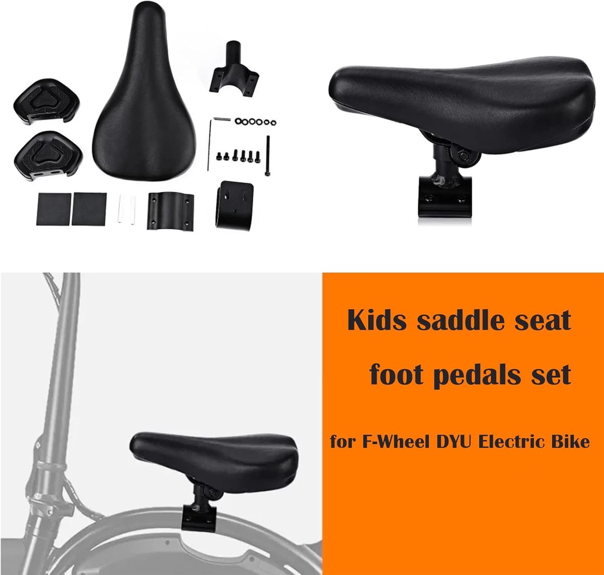 SnelShoppen - Set Kinderzadel Voetpedalen Fietszadel met Vering en Schokdempend voor Elektrische Fiets en E-bike, Ideaal voor Kinderen, Veilig en Comf