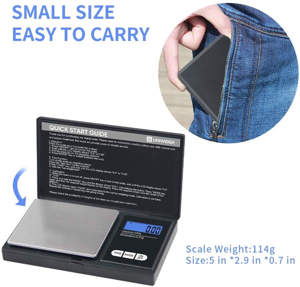 SnelShoppen - Digitale Gramweegschaal 200g x 0,01g - Draagbare Mini Weegschaal met LCD Scherm - Nauwkeurige Zakweegschaal voor Sieraden, Keuken en Rei