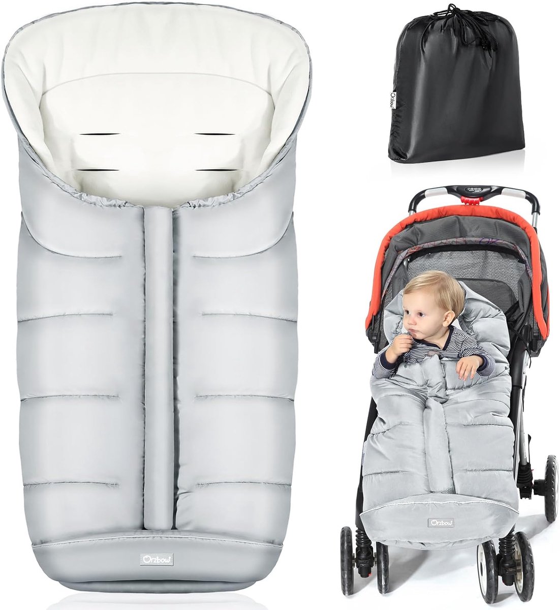 SnelShoppen - Universele Voetenzak voor Kinderwagen, Winter Voeten voor Buggy, Waterdicht & Winddicht, Warme Pool Fleece Voering, Lichtgrijs, 38x17 cm